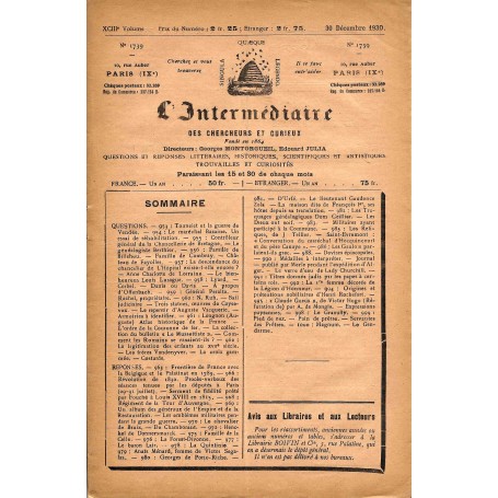 L'Intermédiaire des chercheurs et curieux n° 1739