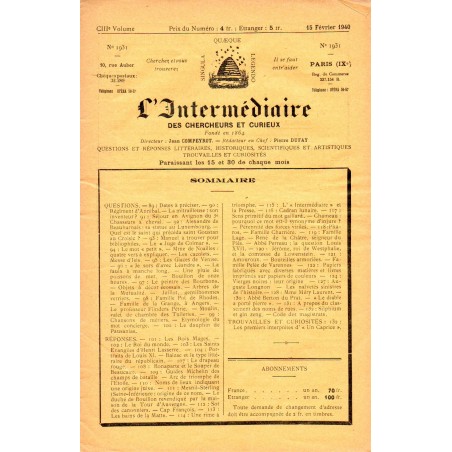 L'Intermédiaire des chercheurs et curieux n° 1931